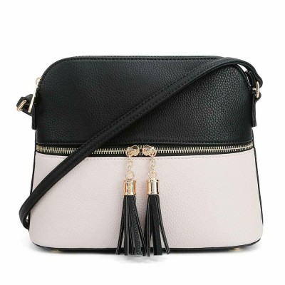 AM3031P-BLACK/NUDE DOME VEGAN LEATHER CROSSBODY BAG